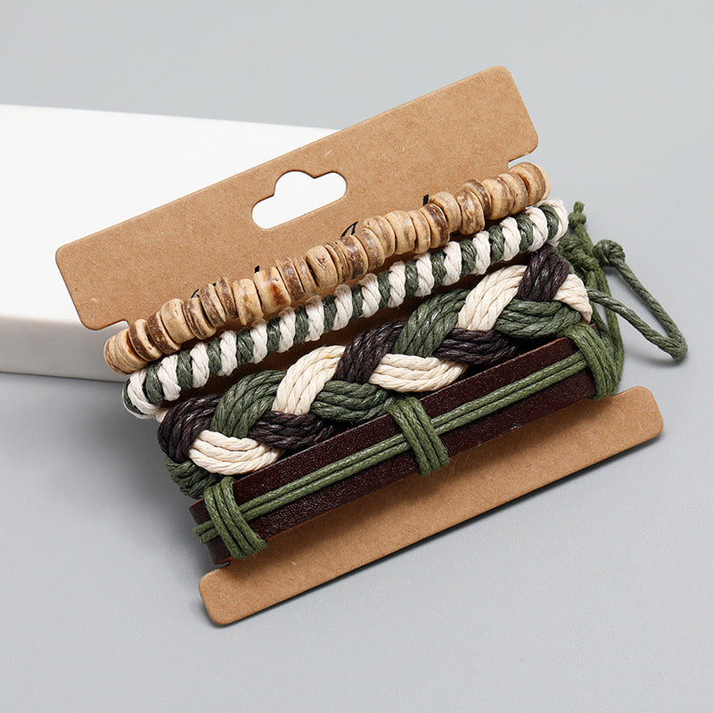 Wholesale Hemp Rope Hand Made Leather Bracelet Set of Four